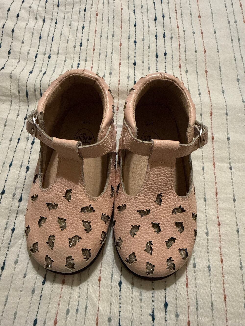 Little Penguin Shoes Pink Leather Rabbit Bunny Mary Jane Girls Sz 3-4 Yrs Easter